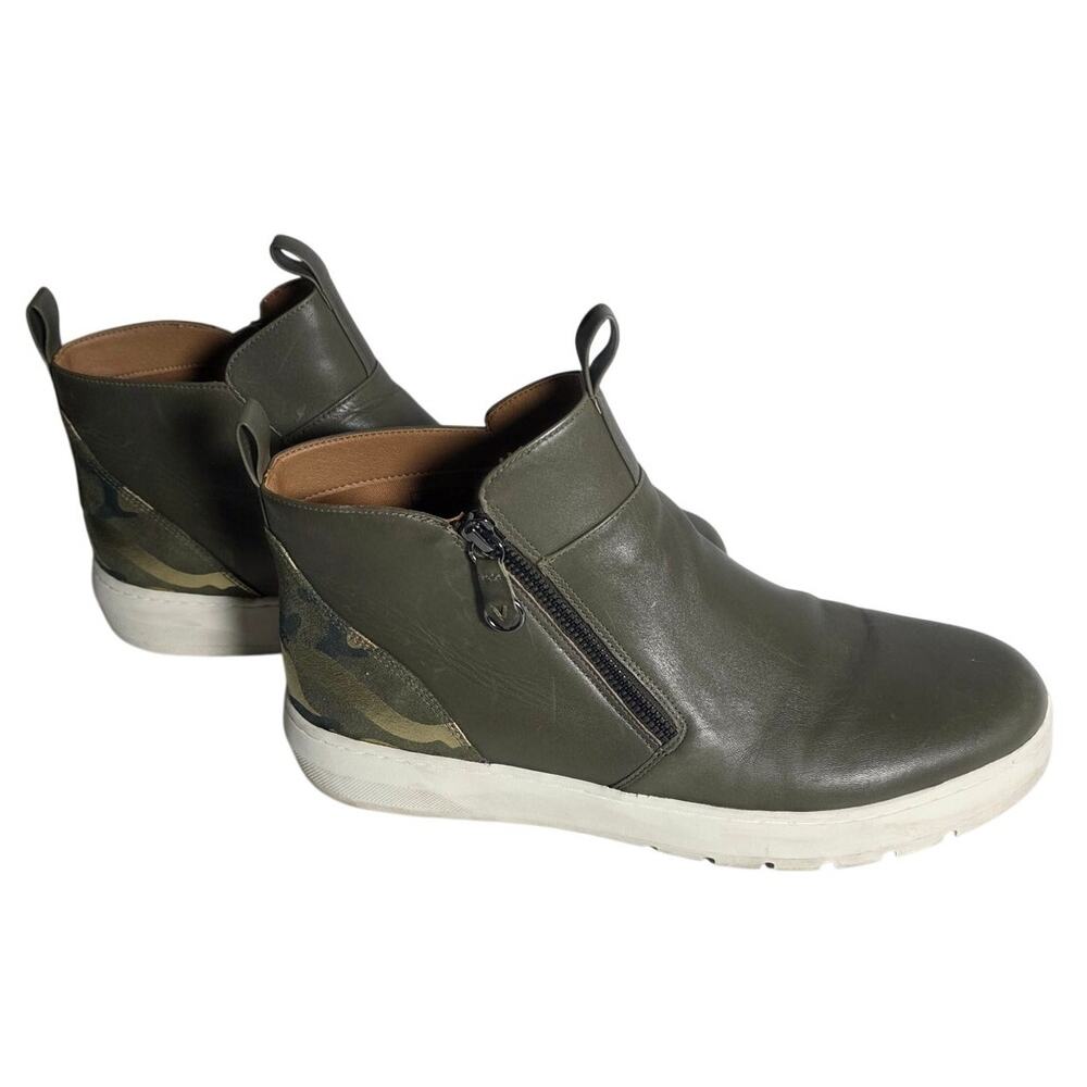 Womens Vionic Brinelly Olive Green Ankle Boots 11 Leather Comfort Zip Casual